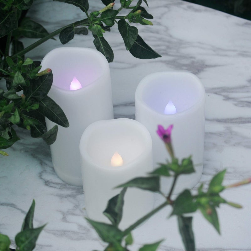 QIDEA Outdoor Waterproof Color Changing Flameless LED Pillar Candles with Remote Battery Operated Plastic Decorative Multi-Color Lights for Halloween Christmas Party Centerpiece Decorations 3"x4" 3pack - Image 2